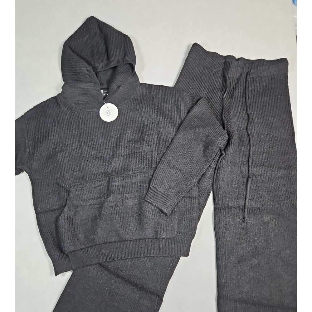 Sweetkama Womens Black Hooded Knit Lounge Set Size Small NWT